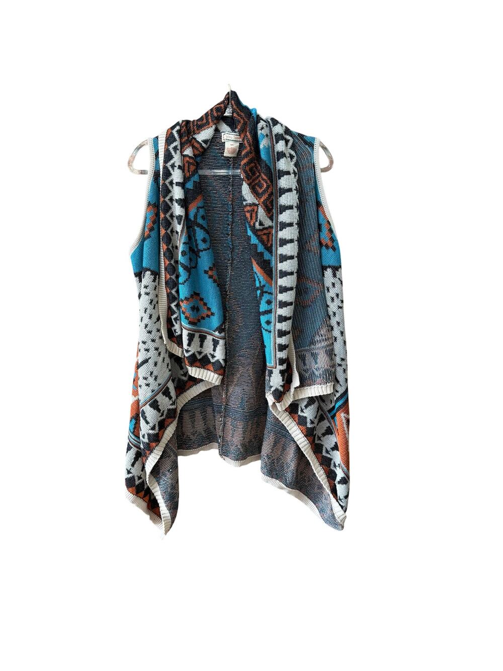 Flying Tomato Size M/L Aztec Southwestern Boho Vest Cardigan Waterfall Knit